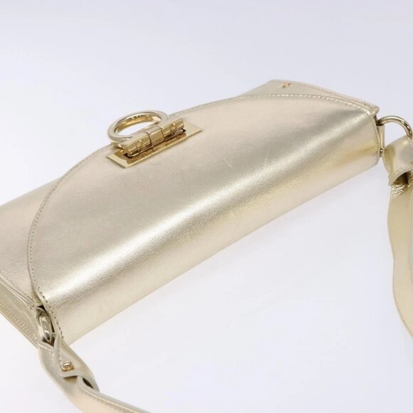 Salvatore Ferragamo Gancini Shoulder Bag Leather Gold Tone  Salvatore Ferragamo Gancini Shoulder Bag Leather Gold Tone Auth